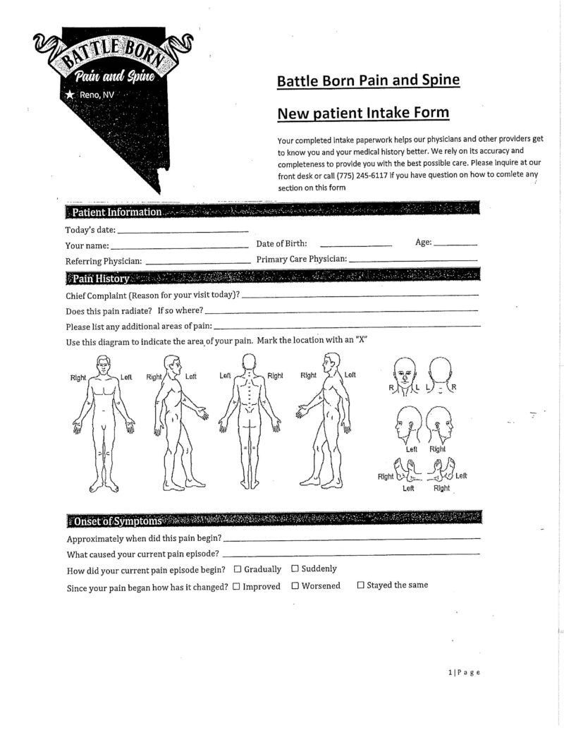 Body Pain Intake Form Patient Forms - Battle Born Pain and Spine